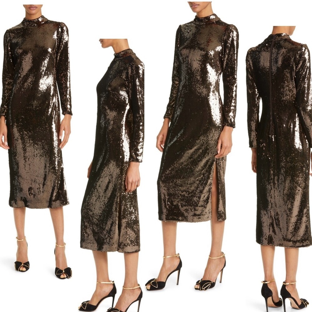 Ted Baker Womens Brookly Sequined Long Cocktail and Party Dress US 6 dark brown - Picture 3 of 15